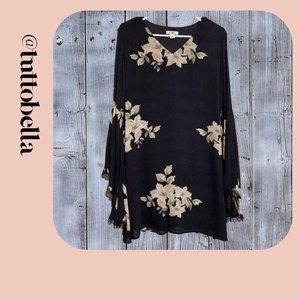 Cato Black Floral Flutter Sleeve Midi Dress